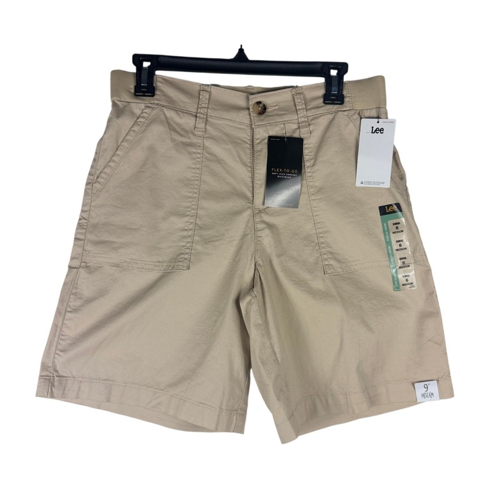 Lee Womens Bermuda Shorts Greige Flex-To-Go Comfort Waistband Size 8M NEW